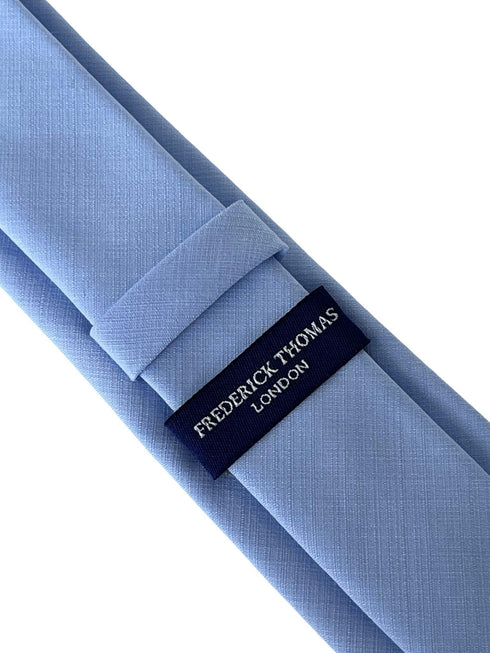 Matching light baby dusky pale blue bamboo tie and pocket square